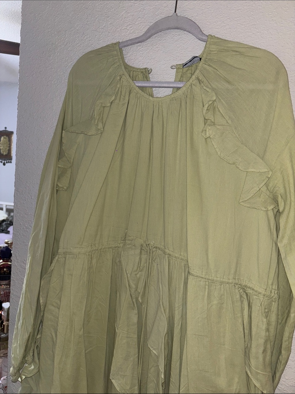 Asos Light Olive Green Ruffled Long-Sleeve Women's dress